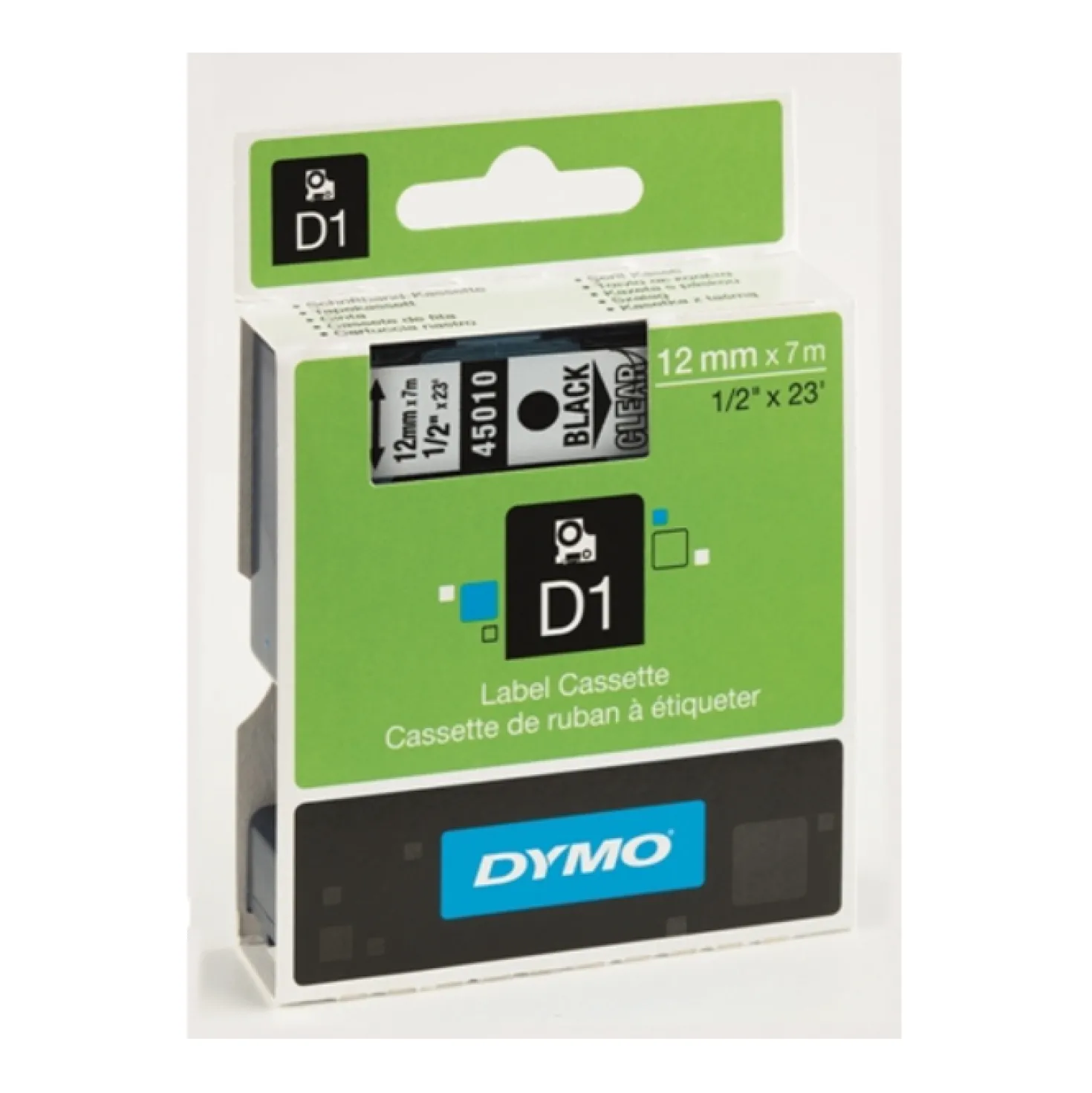 Märkband Dymo D1, 12mm, blå text på vitt band