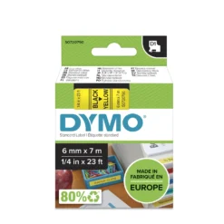 Märkband Dymo D1, 6mm, svart på gul
