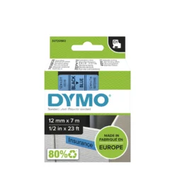 Märkband Dymo D1, 12mm, svart text på blå