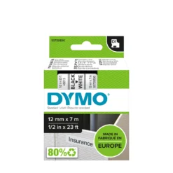 Märkband Dymo D1, 12mm, svart text på vit