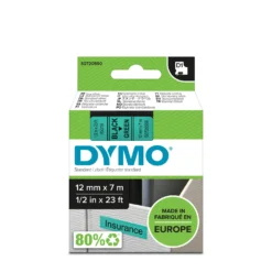 Märkband Dymo D1 Svart/Grön, 12mm x 7m