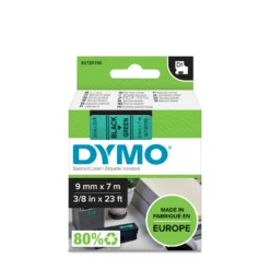 Märkband Dymo D1 Svart/Grön, 9mm x 7m
