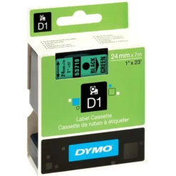 Märkband Dymo D1 Svart på Grön, 24mm