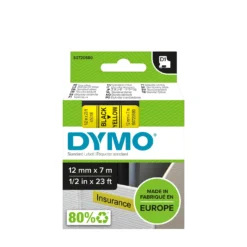 Märkband Dymo D1 svart på gul, 12mm x 7m