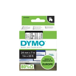 Märkband Dymo D1, svart på transparent, 24 mm