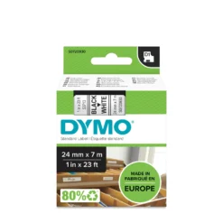 Märkband Dymo D1 svart på vit, 24mm x 7m