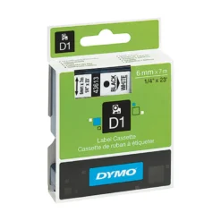 Märkband Dymo D1 Svart på vit, 6mm x 7m