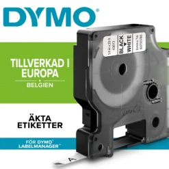 Märkband Dymo D1 Svart på vit, 6mm x 7m
