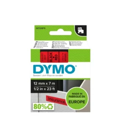Märkband Dymo D1, svart text på röd, 12mm