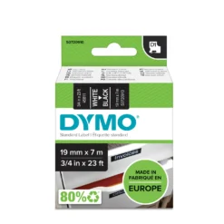Märkband Dymo D1 Vit på svart, 19mm x 7m