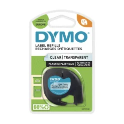 Märkband Dymo Letra Tag plast, vit, 12mm x 4m
