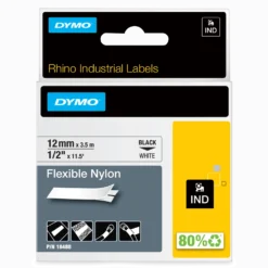 Märkband Dymo Rhino Industrial Flex Nylon, 12mm, svart på vit