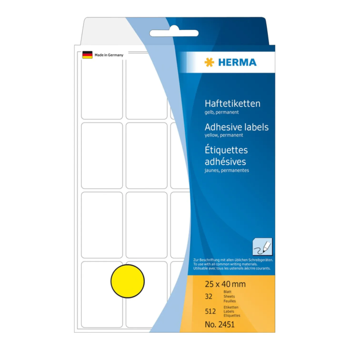 Märketikett Herma KP 25x40, gul, 512 st