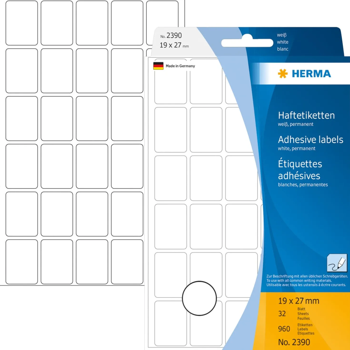 Märketikett Herma 2390, permanent, vit, 19x27 mm, 960 st