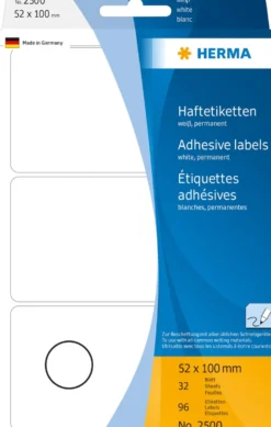 Märketikett Herma 2500, permanent, 52x100 mm, vit, 96 st