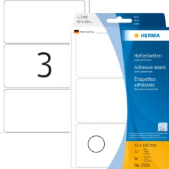 Märketikett Herma 2500, permanent, 52x100 mm, vit, 96 st