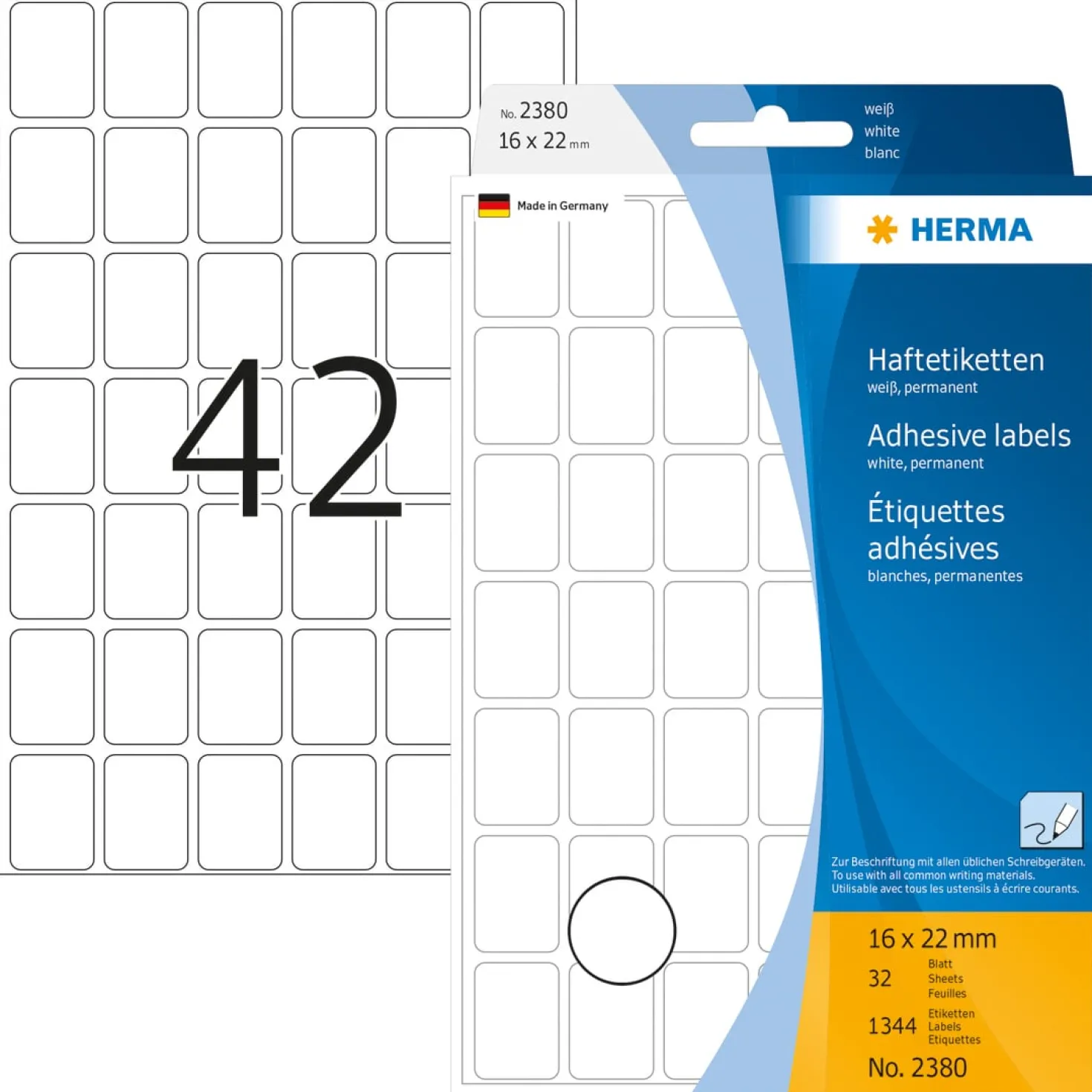 Märketikett Herma 2380, 16x22 mm, vit, 1344 st