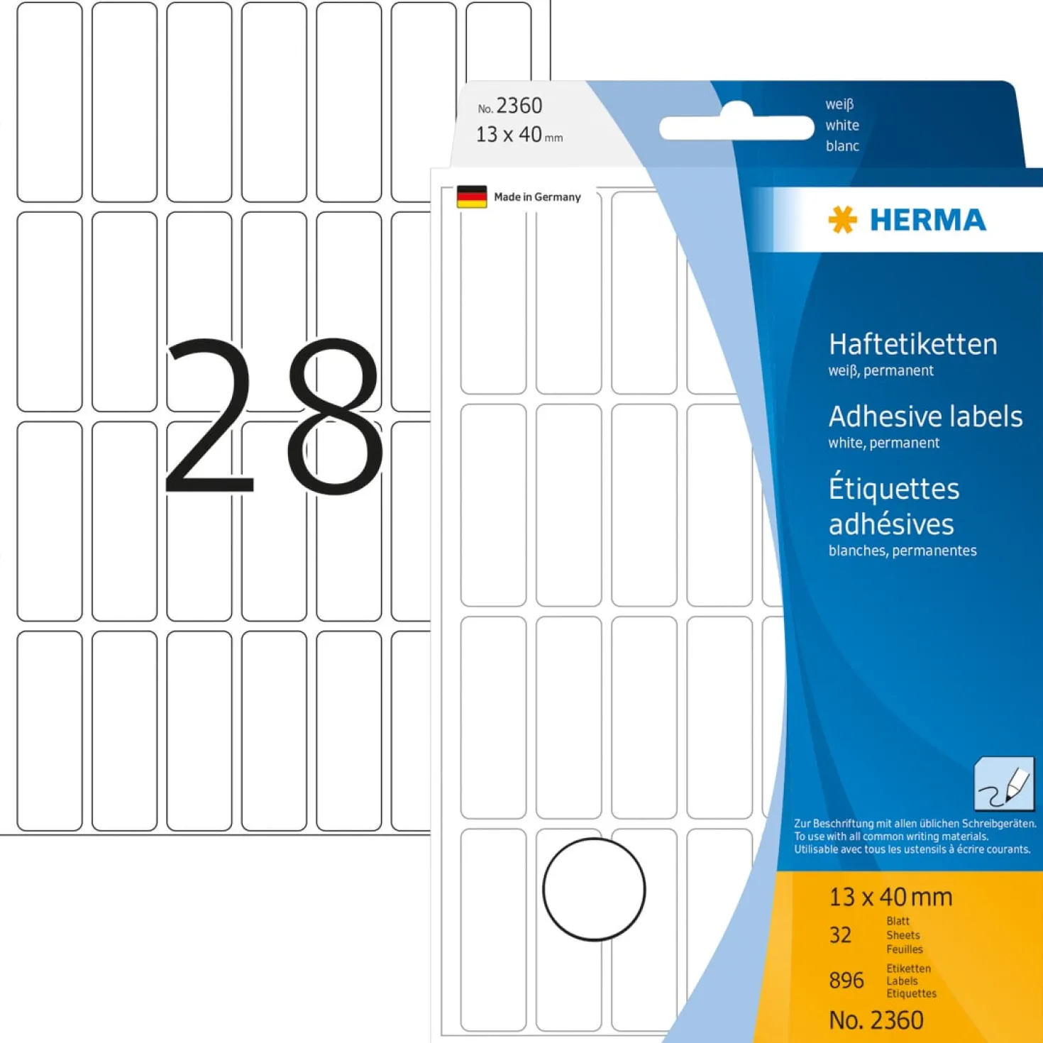 Märketikett Herma 2360, 13x40 mm, vit, 896 st