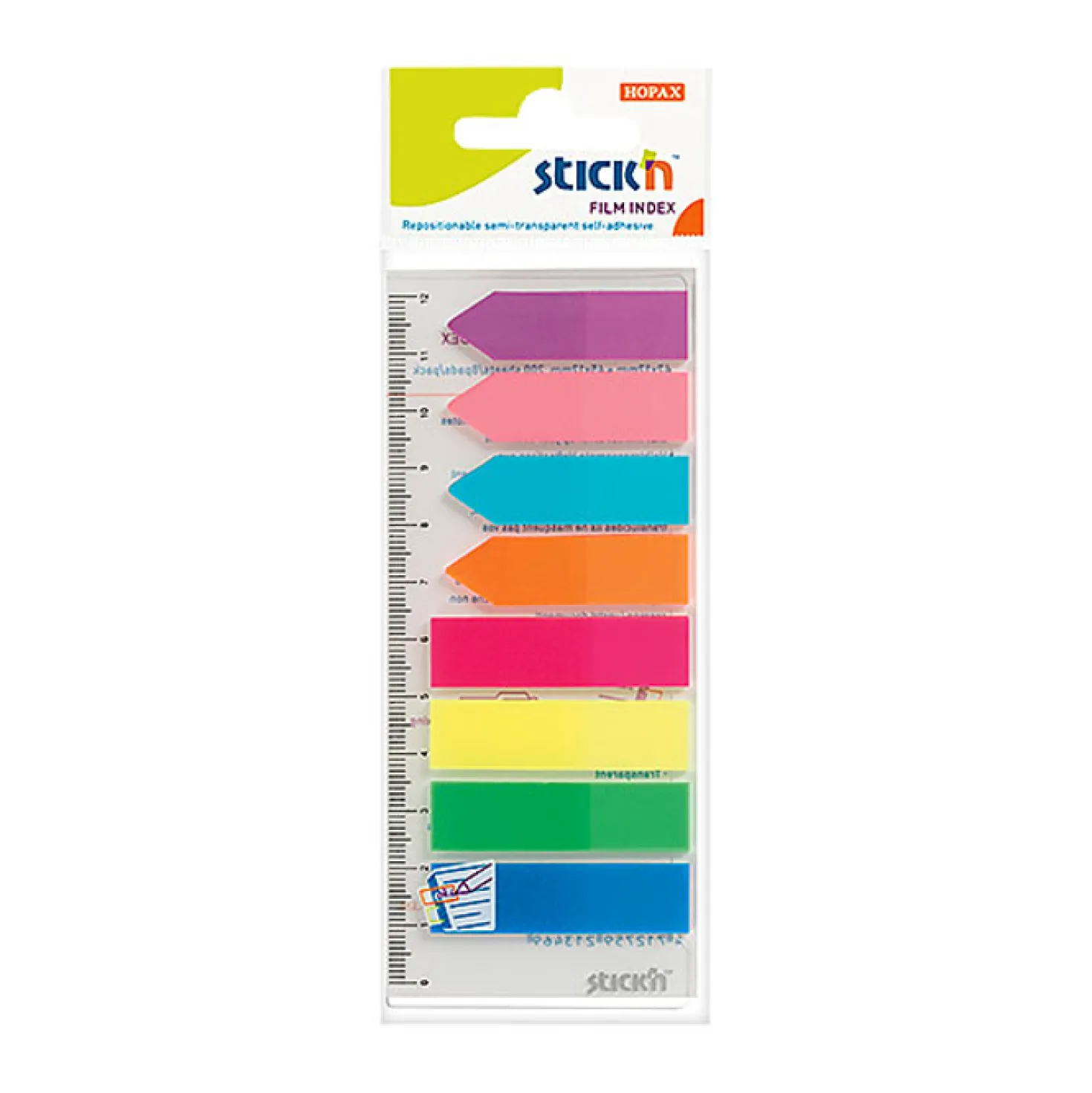 Märkflik Stick n PP, 45x12mm, 8 färger, med linjal