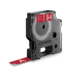 Märktejp Dymo D1 Durable, vit på röd, 12mm x 3m