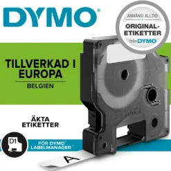 Märktejp Dymo D1 Durable, vit på röd, 12mm x 3m