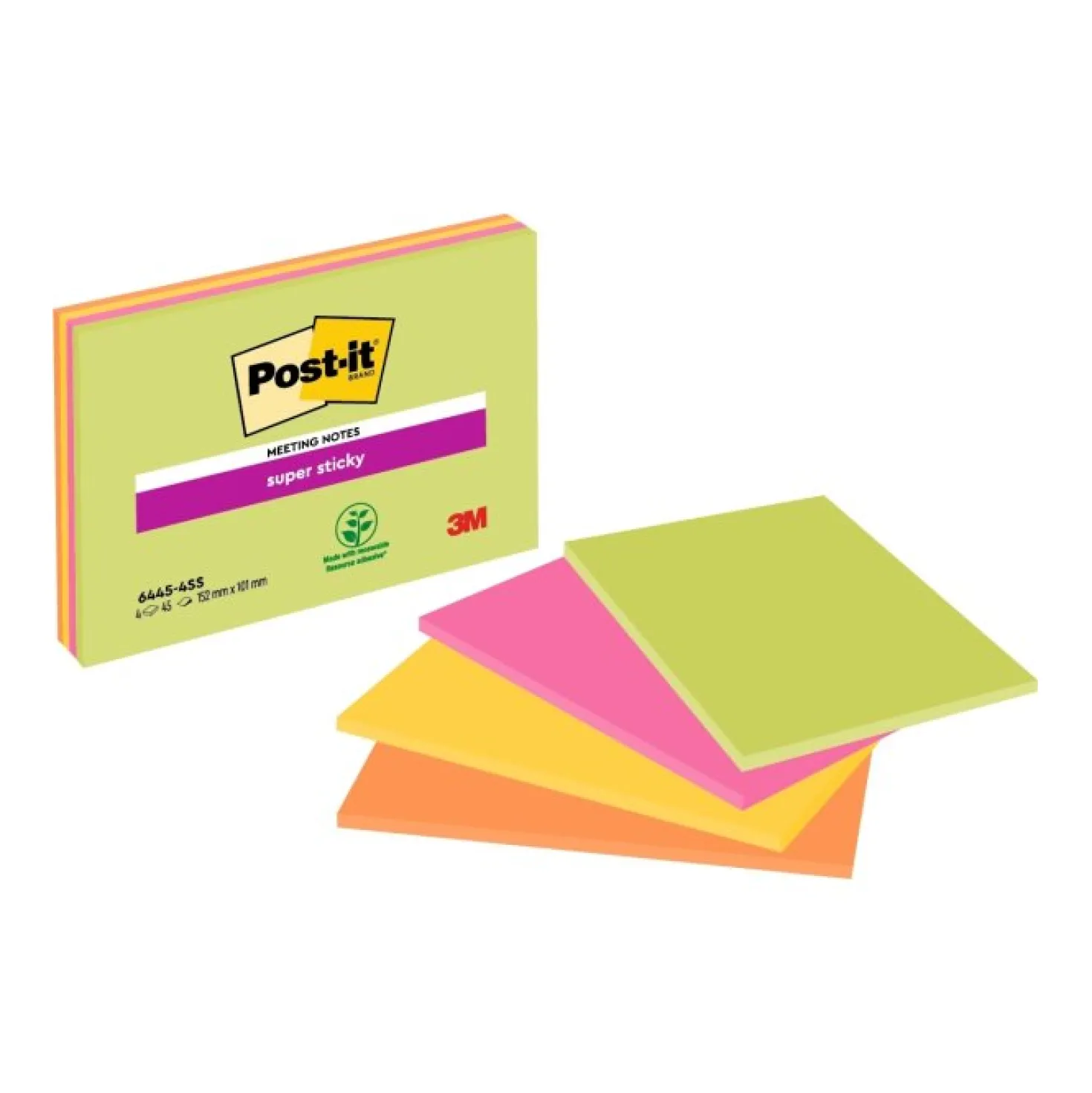 Mötesblock Post-it Super Sticky, 152x101mm, blandade färger, 4 st