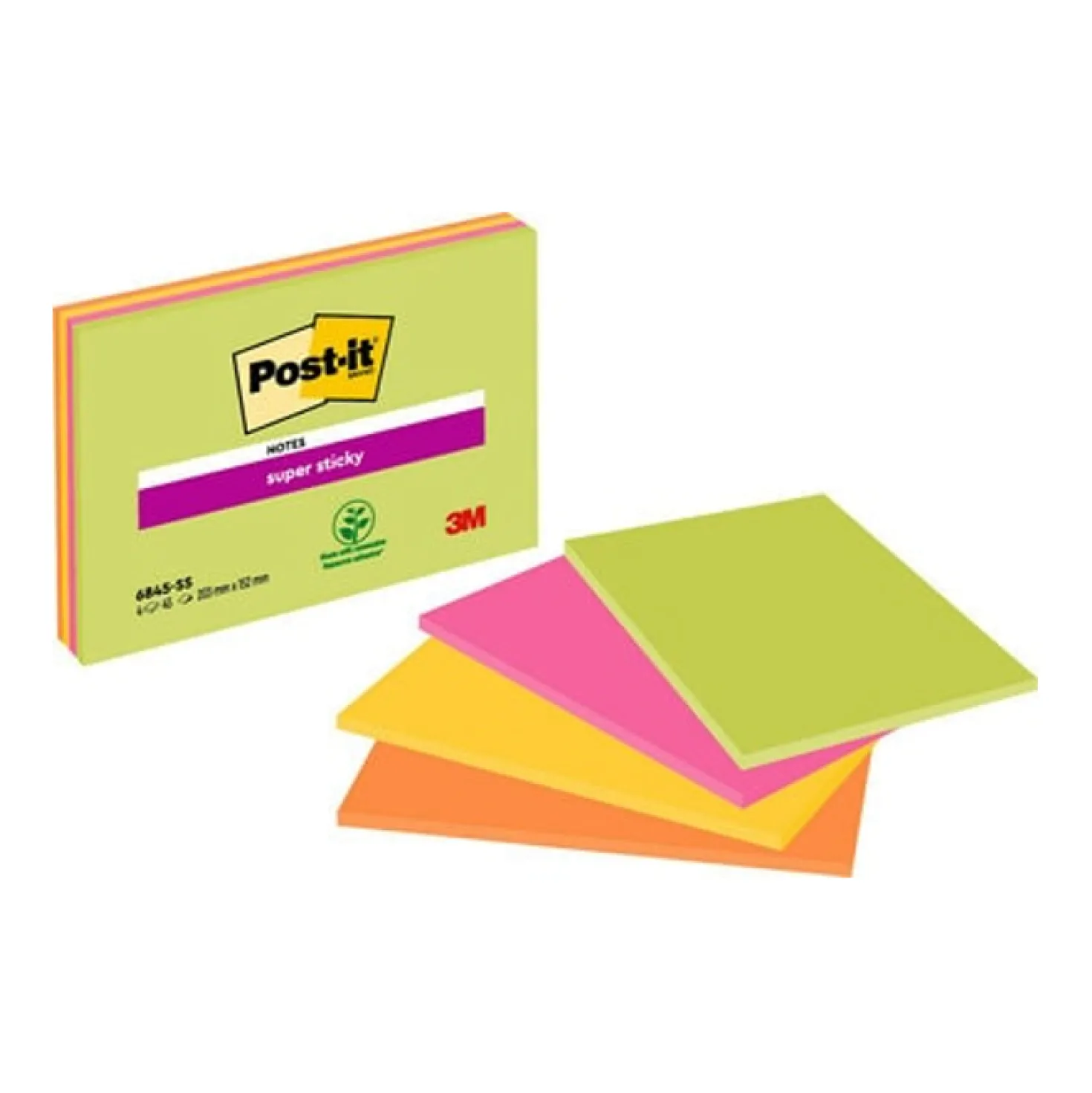Mötesblock Post-it Super Sticky, 203x152mm, blandade färger, 4 block/fp
