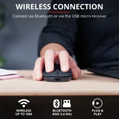 Mus Trust Puck trådlös, laddningsbar, tyst klick, Bluetooth