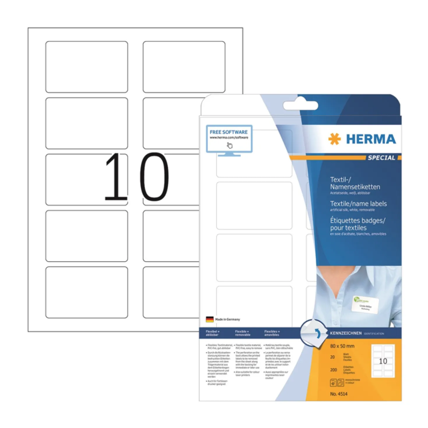 Namnetikett Herma Acetatsilke, vit, 80 x 50 mm, 200 st