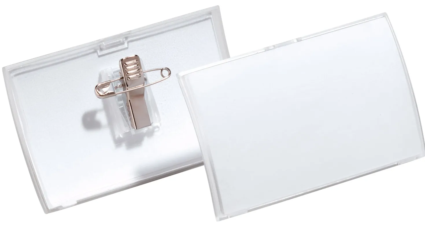 Namnskylt Durable Clic Fold, 54x90mm, nål och klämma, 25 st