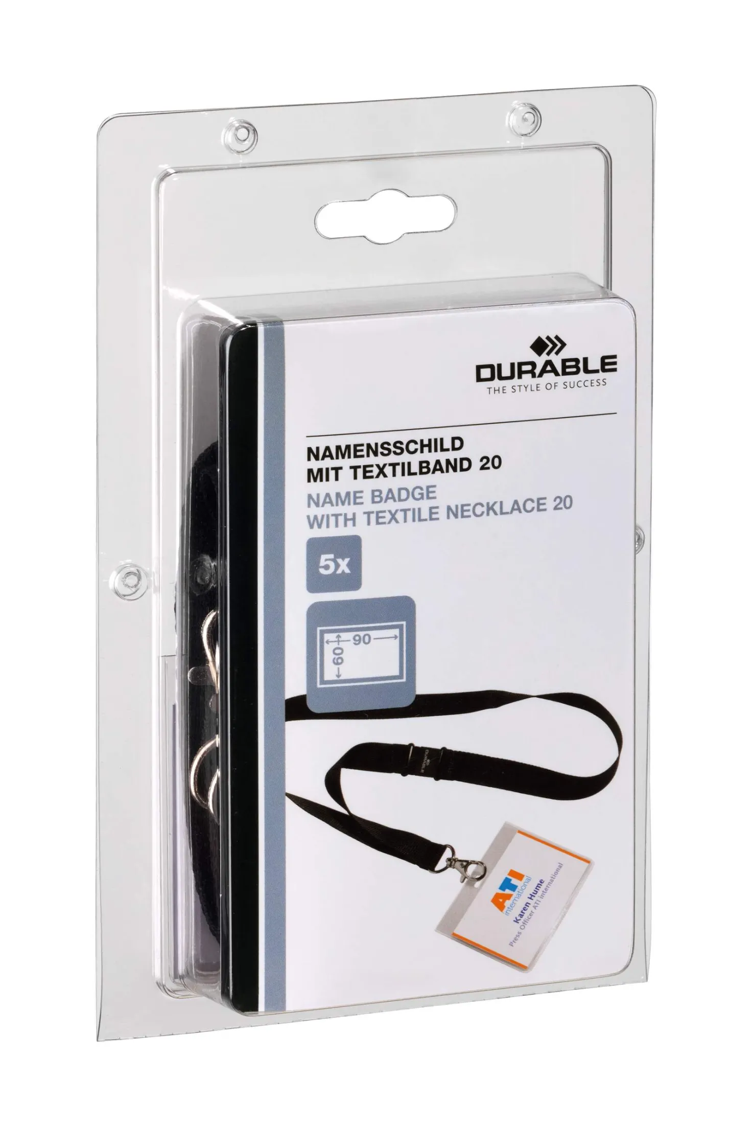 Namnskylt Durable med halsband, 60x90mm liggande