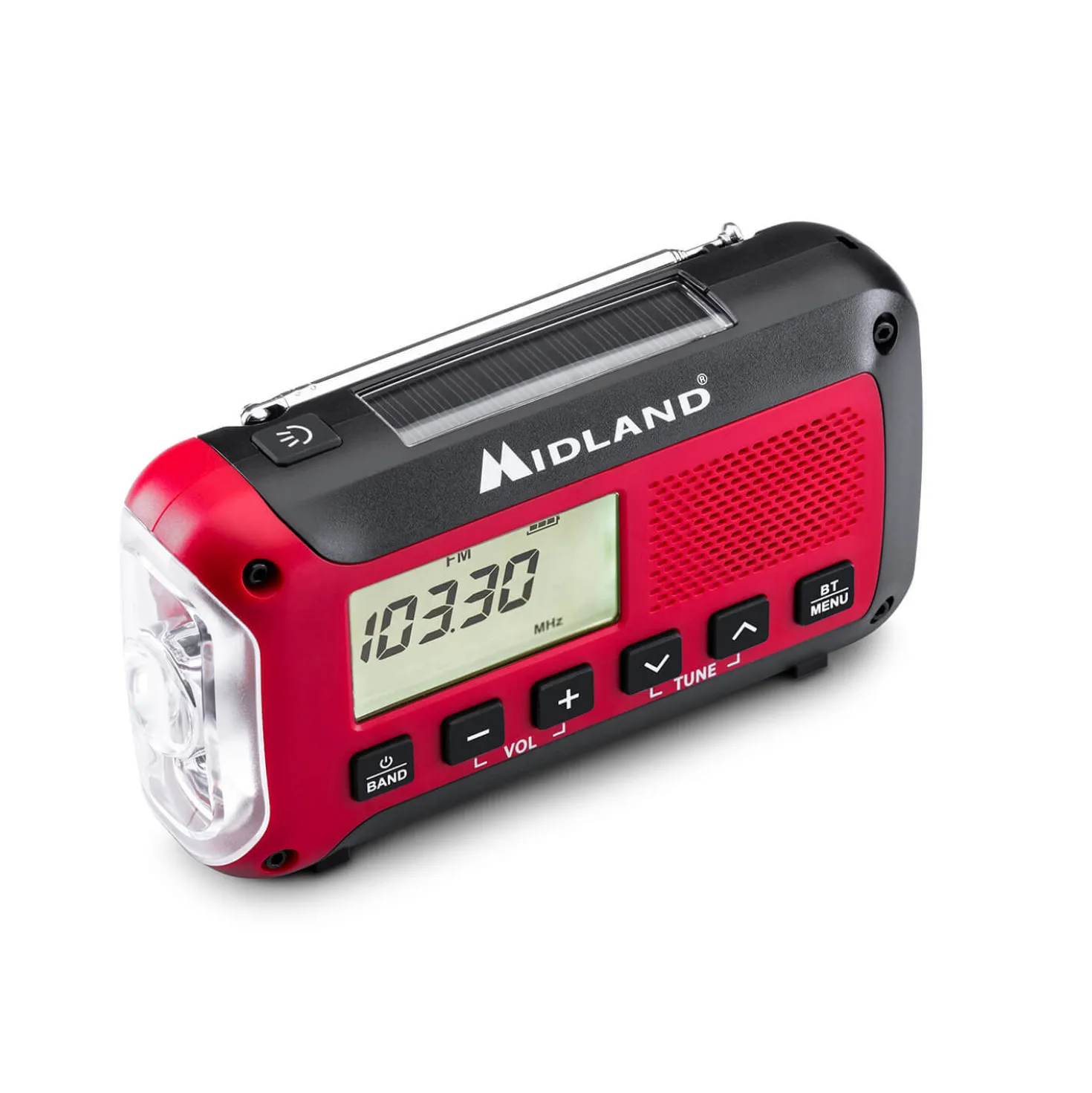 Nödradio MIDLAND ER250BT, powerbank 2600mAh, Bluetooth, röd-svart