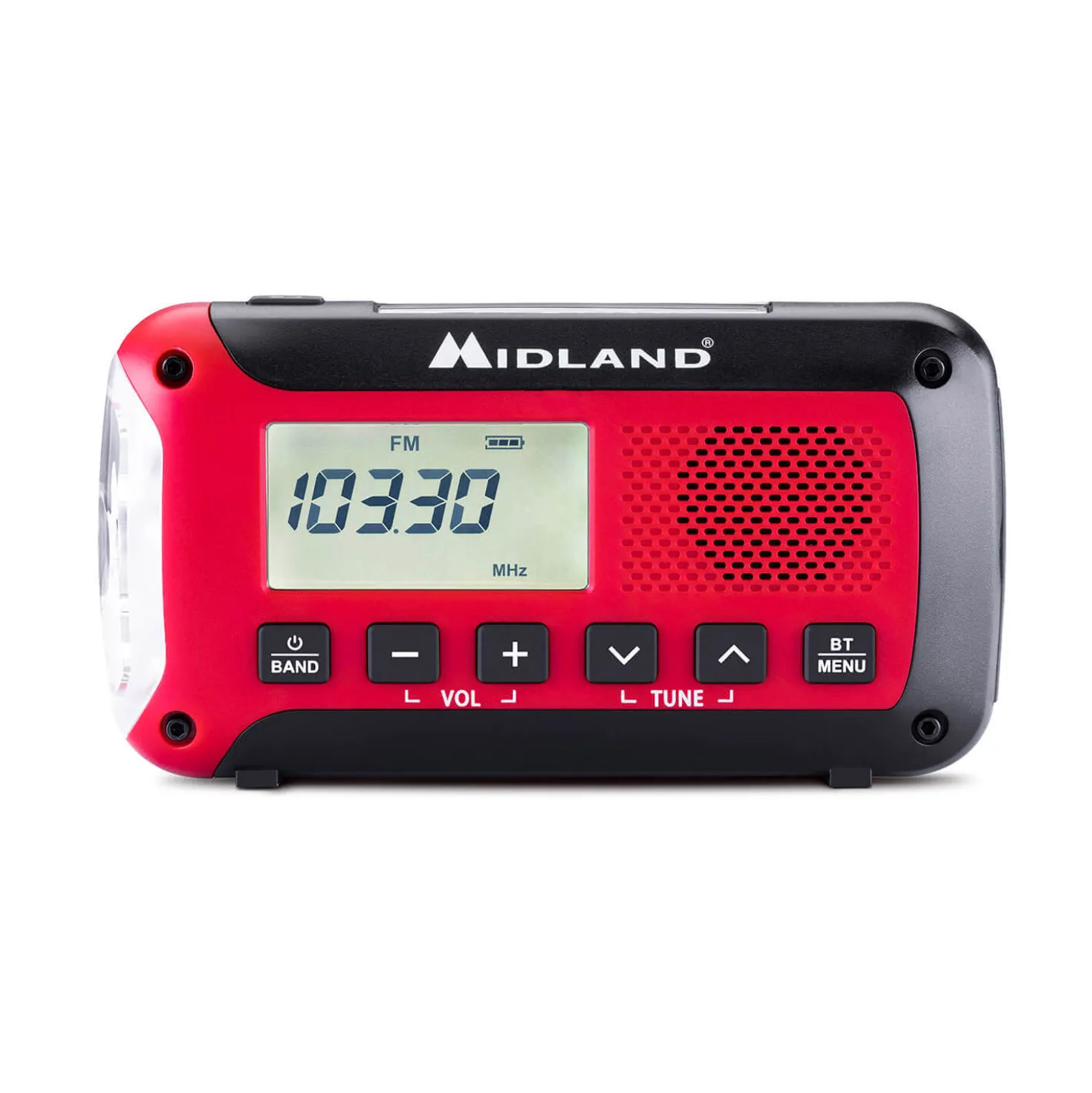 Nödradio MIDLAND ER250BT, powerbank 2600mAh, Bluetooth, röd-svart