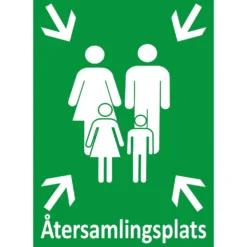 Nödskylt Återsamlingsplats, grön, aluminium eller plast