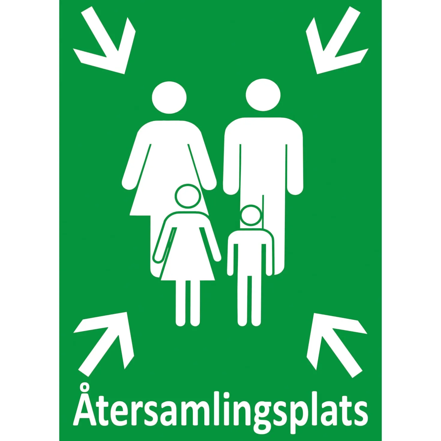 Nödskylt Återsamlingsplats, grön, aluminium eller plast