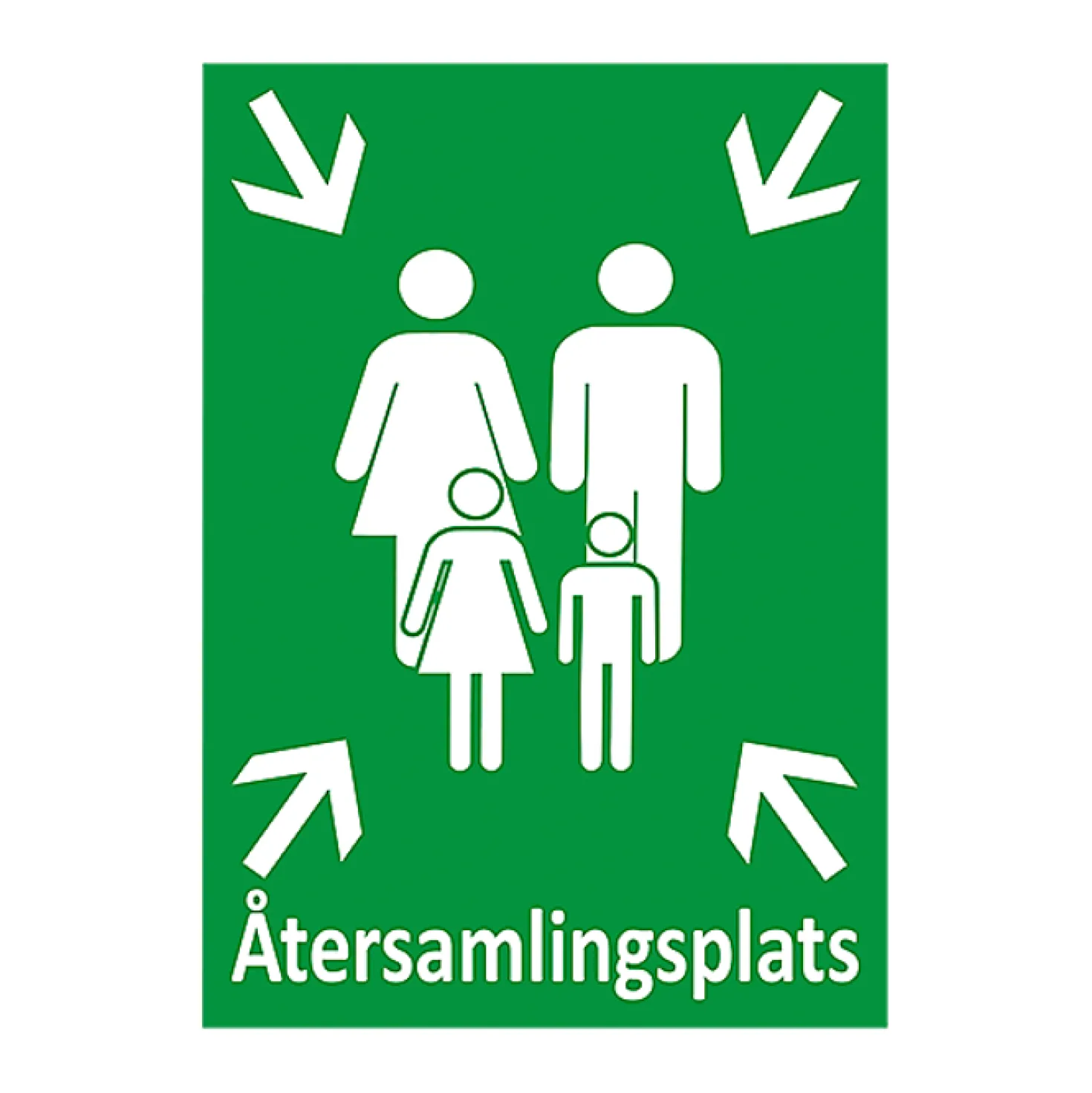 Nödskylt Återsamlingsplats, grön, aluminium eller plast