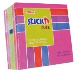 Notes-kub Stick'n Häftis 76x76mm, rosa och röd, 400 blad