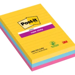 Notisblock Post-it Super Sticky XL Carnival, linjerad, 101x152mm, 3 st