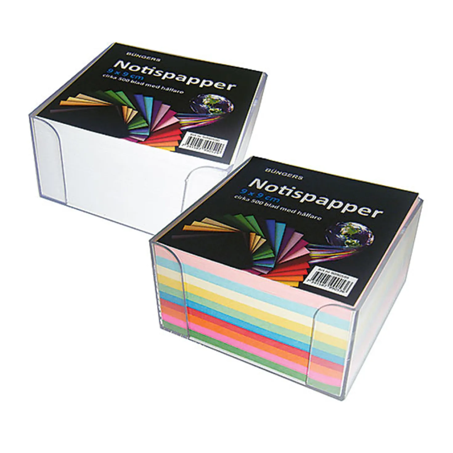 Notisbox Bngers 90x90mm, 500 färgade ark, transparent