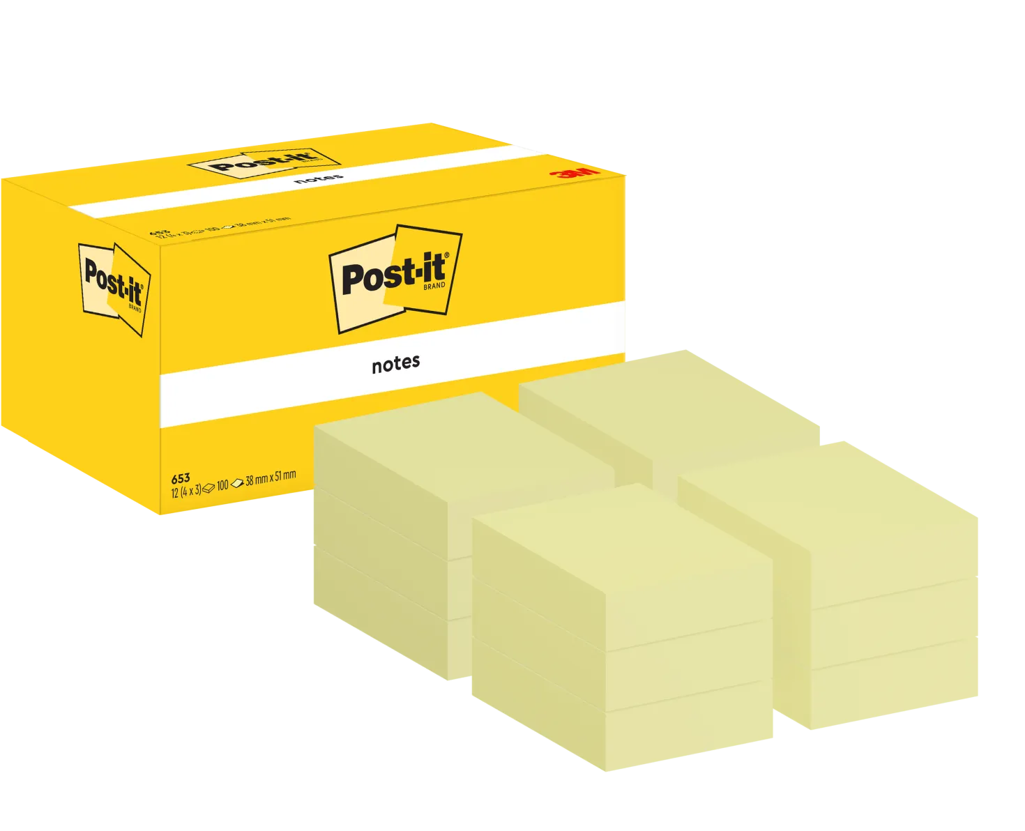 Notislappar Post-it 653 Gul, 38x51 mm, 12 block/fp