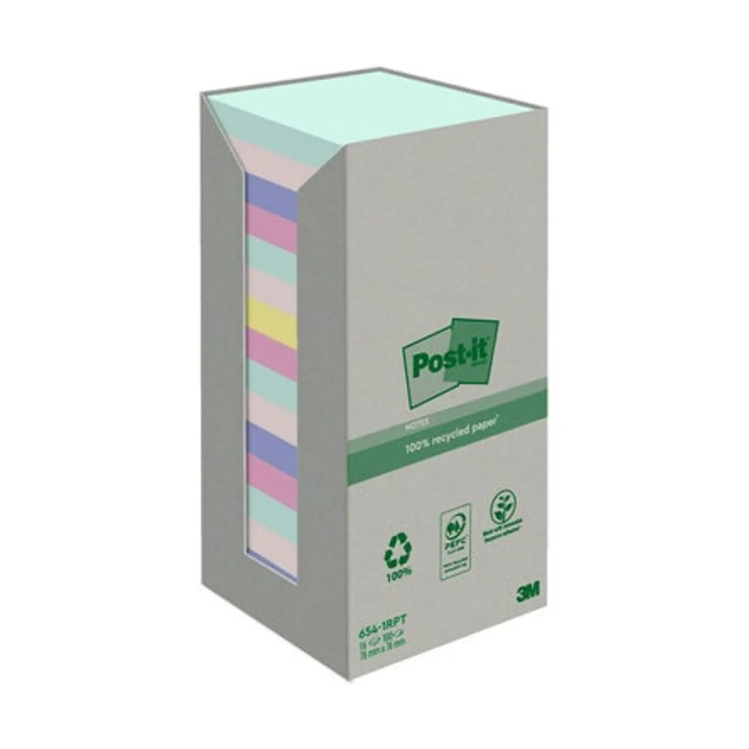 Notislappar Post-it Recycled 76x76 mm, blandade naturfärger, 16 block