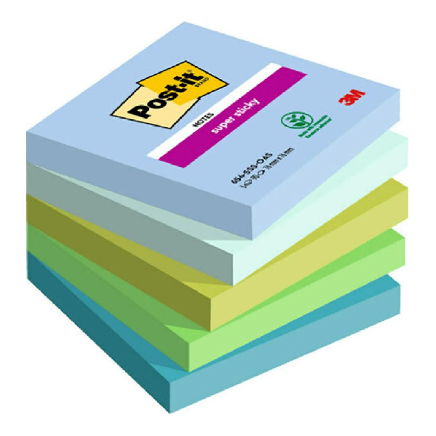 Notislappar Post-it Super Sticky Oasis, 76x76mm, 450 ark, 5 block