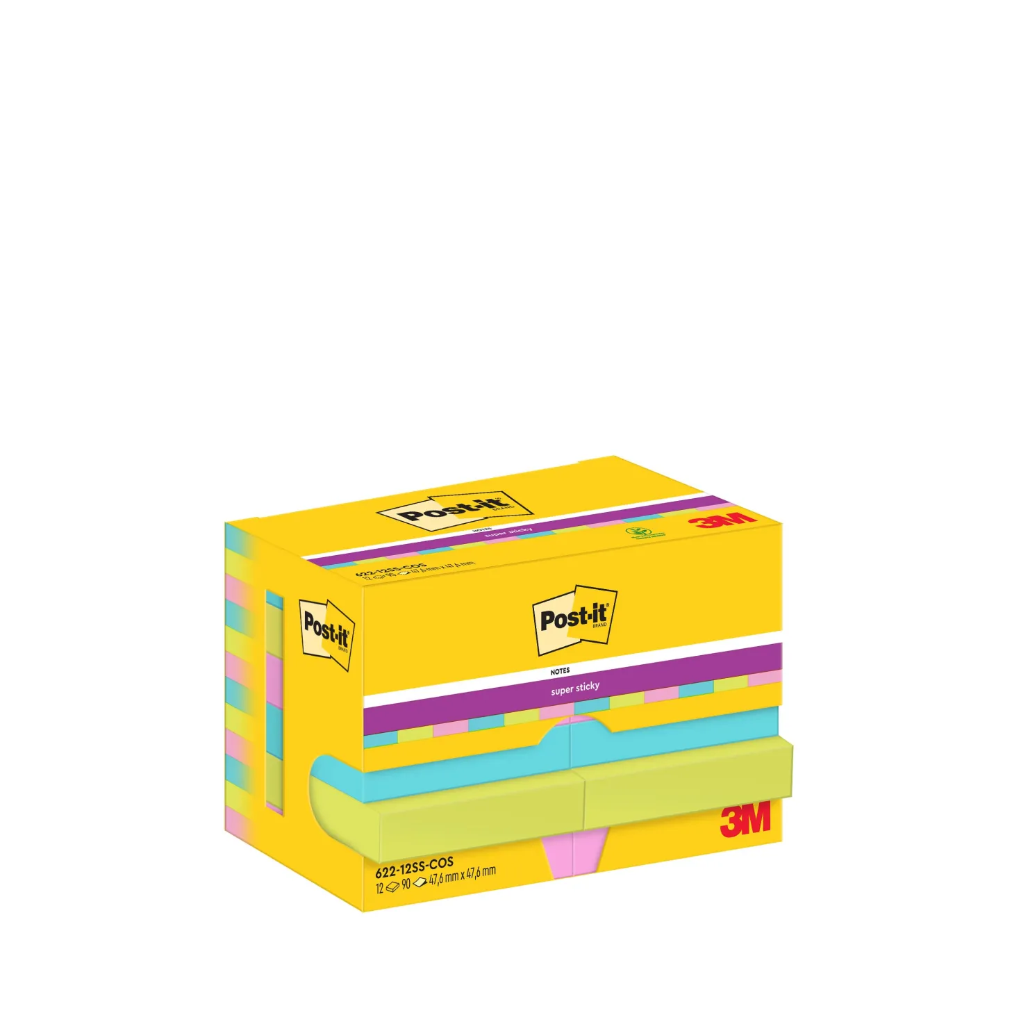 Notislappar Post-it Super Sticky Cosmic, 47,6x47,6 mm, 12 block