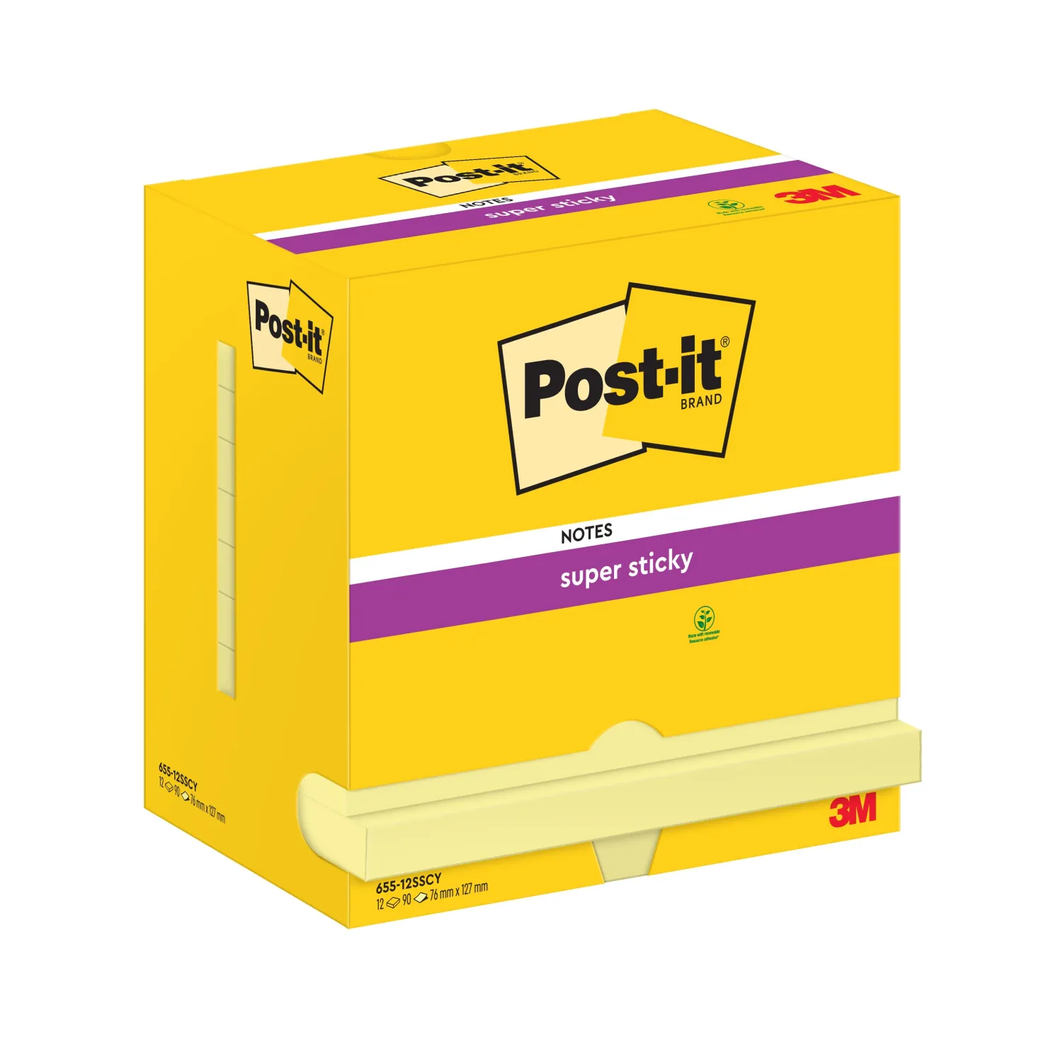 Notislappar Post-it Super Sticky 655-12SSCY, gul, 76x127 mm, 12 block