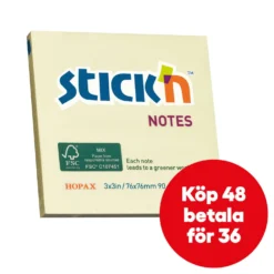 Notislappar Stick n Notes FSC, gul, 76x76mm
