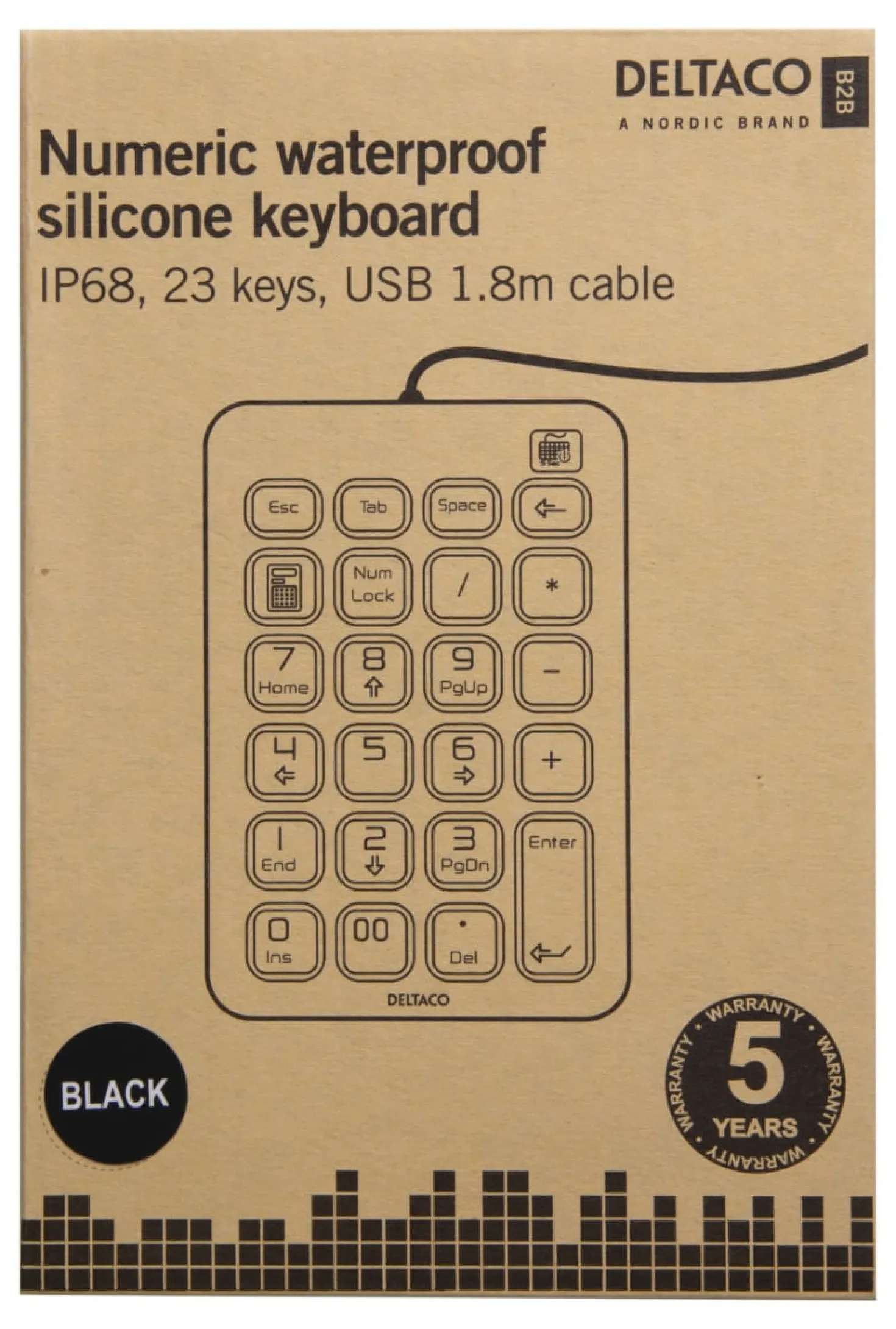 Numeriskt Tangentbord Deltaco KAB-TB-510 Silikon, IP68, 23 knappar, USB