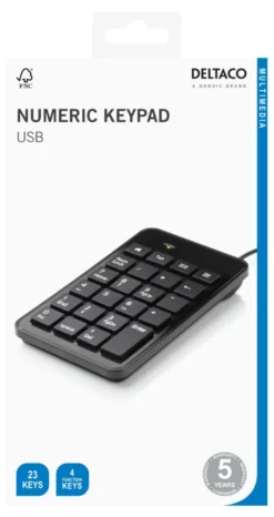 Numeriskt Tangentbord Deltaco TB-120, 23 tangenter, USB, svart