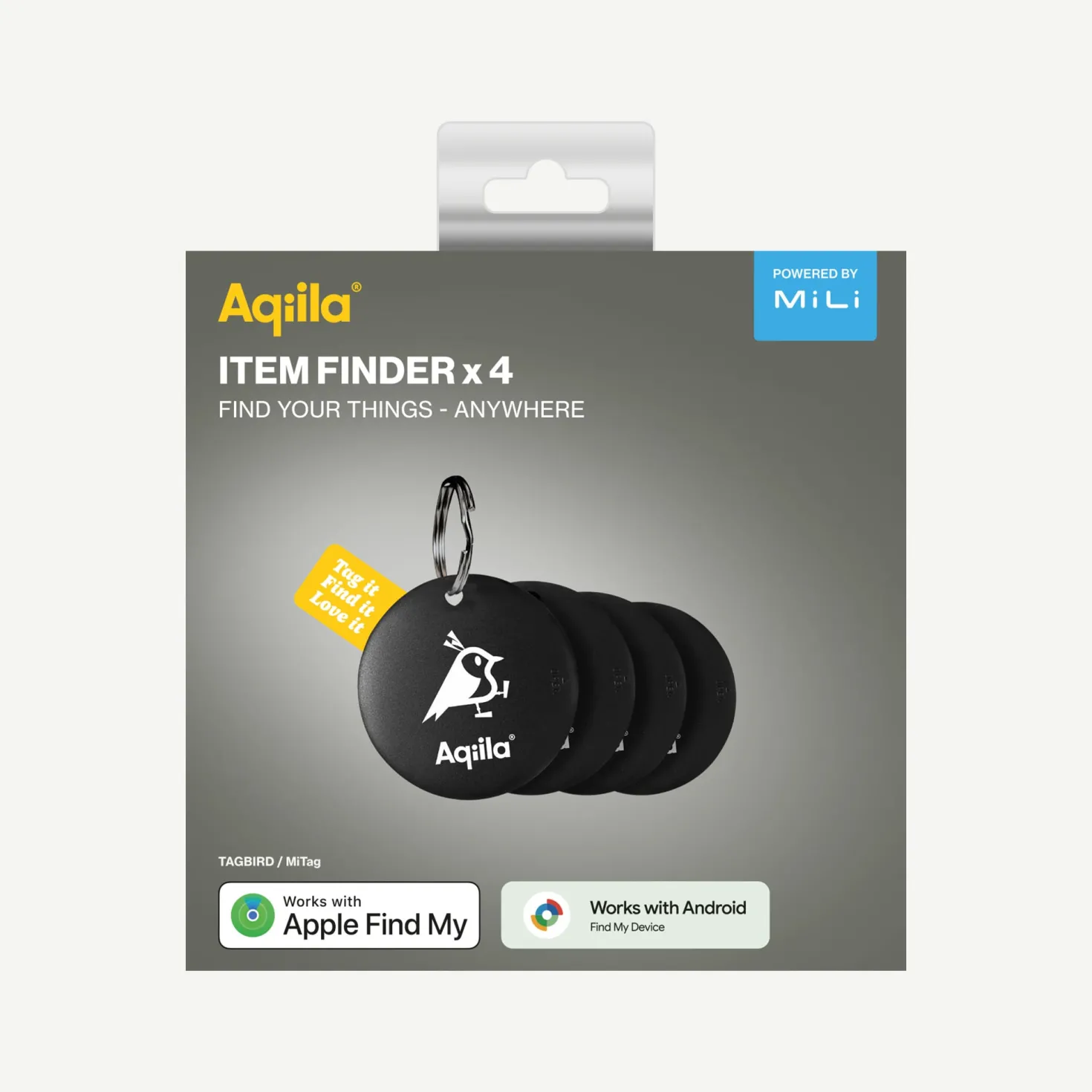 Nyckelringsspårare Aqiila Tagbird, svart, 4-pack