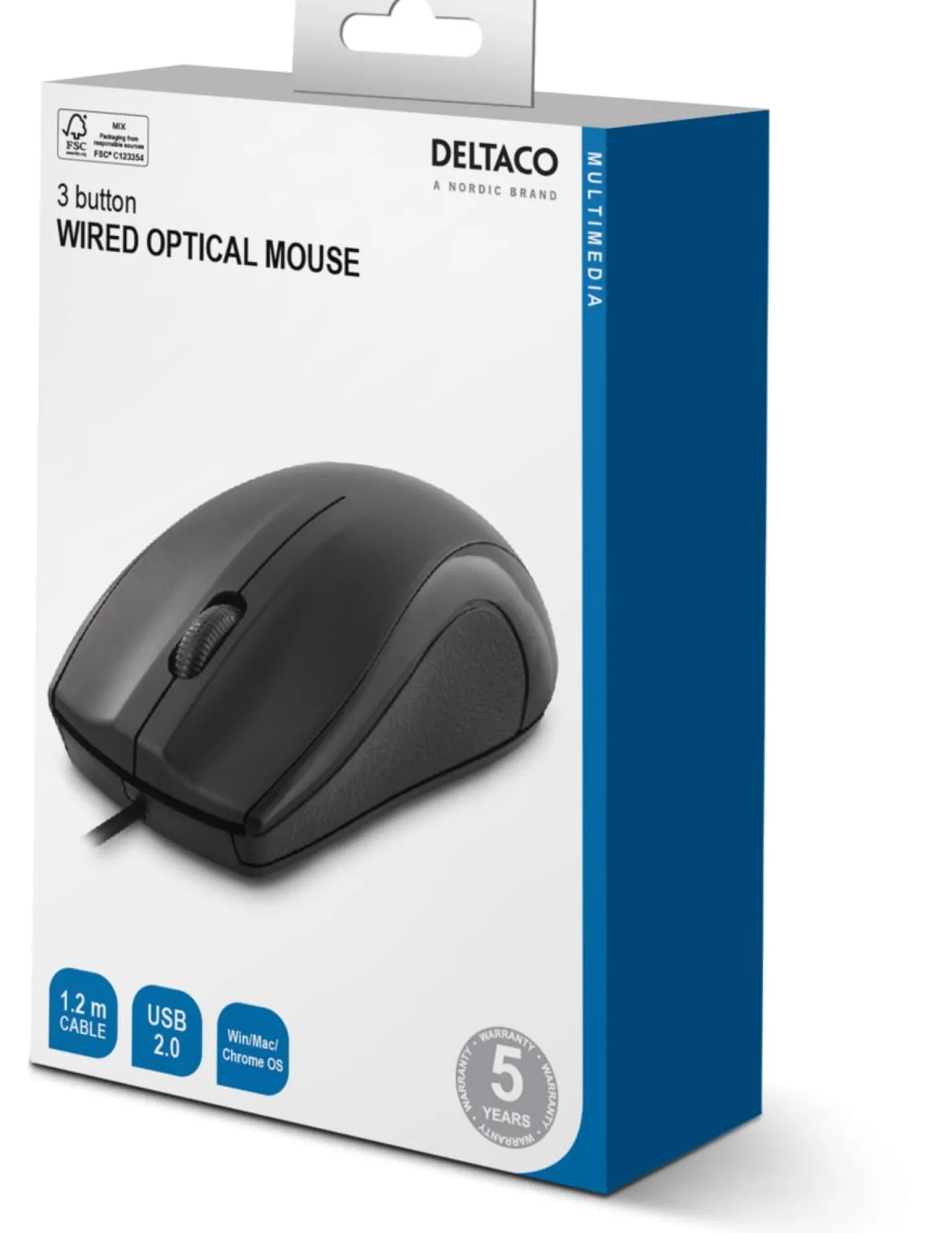 Optisk Mus Deltaco MS-711 Trådbunden, 1200 DPI, svart