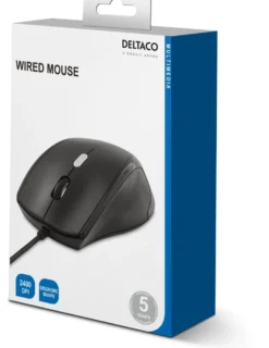 Optisk mus Deltaco USB, 2400 DPI, 3 knappar, svart